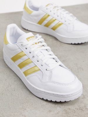 Adidas Originals Team Court Sneakers In White And Gold