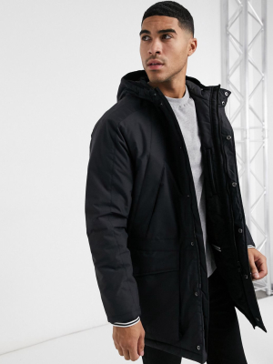 Fred Perry Hooded Padded Coat In Black