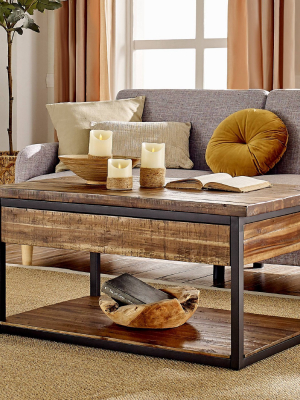 Claremont Rustic Wood Coffee Table With Low Shelf Dark Brown - Alaterre Furniture