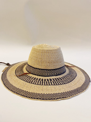 Ghanaian Elephant Grass Sun Hat - Green And Yellow Stripes