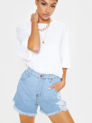 Tall Light Wash Frayed Hem Distressed Denim Shorts