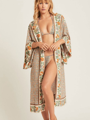 Boho Daisy Belted Kimono Cover Up