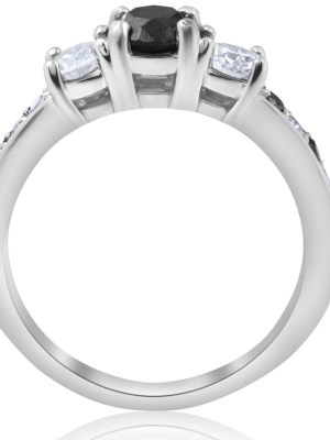 Pompeii3 1 1/4ct Black & White Diamond Engagement 3-stone Ring 10k White Gold