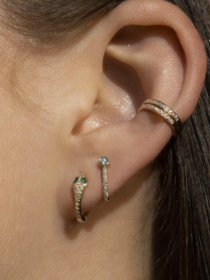 14kt Yellow Gold Diamond Emerald Snake Huggie Earrings