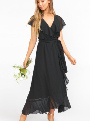 Jess Ruffle Midi Dress ~ Black Chiffon