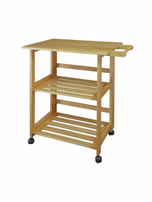 Folding Kitchen Cart With Two Shelves And One Handle Natural - Flora Home
