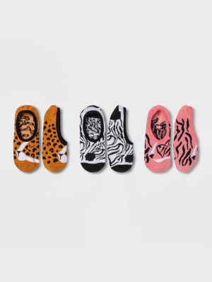 Women's Safari Animals 3pk Liner Socks - Xhilaration™ Brown/black/pink 4-10