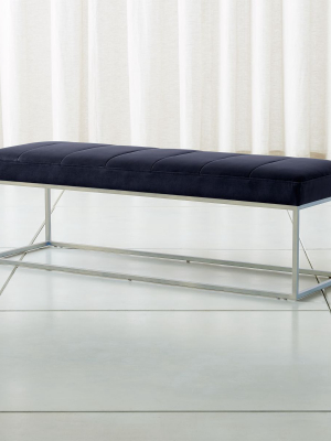 Channel Navy Velvet Bench With Stainless Steel Base