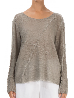 Exposed Seam Washed Out Taupe Linen Blouse