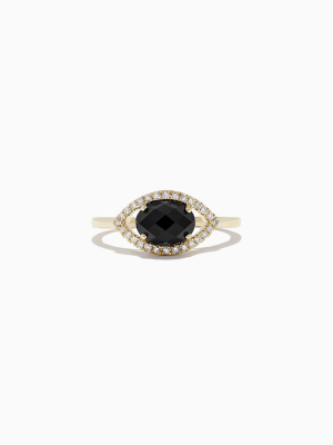 Effy Novelty 14k Yellow Gold Onyx And Diamond Evil Eye Ring, 1.56 Tcw