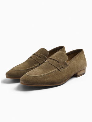 Khaki Real Suede Loafers
