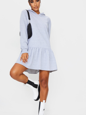 Grey Hooded Long Sleeve Pleated Hem Sweat...