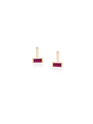 14k Garnet Baguette Studs | January Birthstone