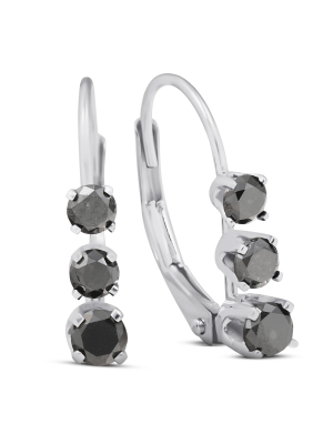 Pompeii3 1/2ct 3-stone Black Diamond Earrings 14k White Gold