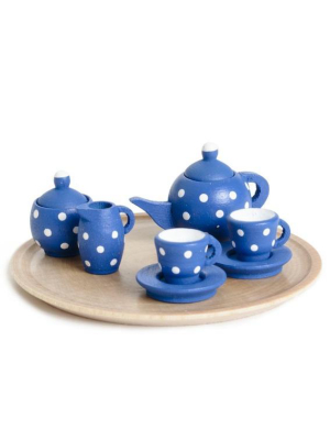 Miniature Blue Polka Dot Dollhouse Tea Set