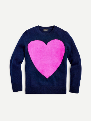 Girls' Cashmere Heart Crewneck Sweater