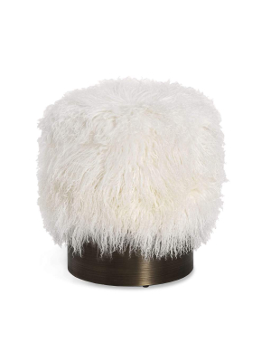 Interlude Home Doutzen Stool In Ivory Sheepskin