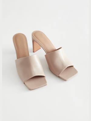 Heeled Leather Square Toe Sandals