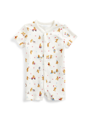 Bear-print Cotton Shortall