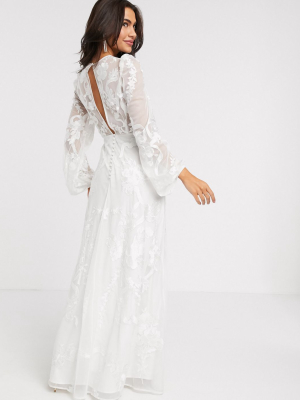 Asos Edition Embroidered Wedding Dress Blouson Sleeve