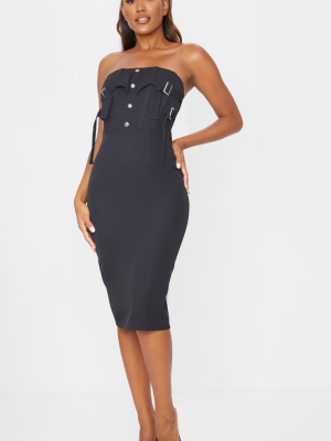 Black Bandeau Binded Buckle Corset Midi Dress