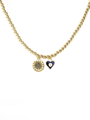 Flower Disc & Heart Charm Necklace/wrap