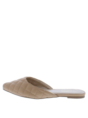 Desert1 Nude Quilted Pointed Toe Mule Flat