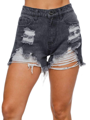 Buddylove Sheriff Distressed High-waisted Denim Shorts - Grey