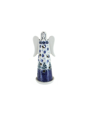 Blue Rose Polish Pottery Festive Fir Large Angel Luminary