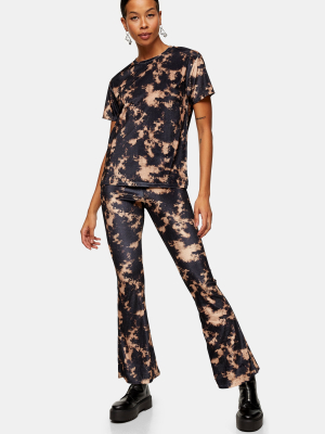 Petite Black Velvet Tie Dye Flare Pants