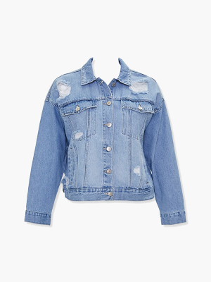 Plus Size Distressed Denim Jacket