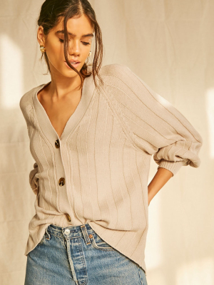 Ribbed Raglan-sleeve Cardigan