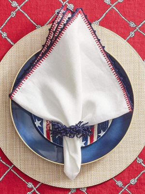 Kim Seybert Knotted Edge Napkin - Set Of 4 - White & Navy & Red