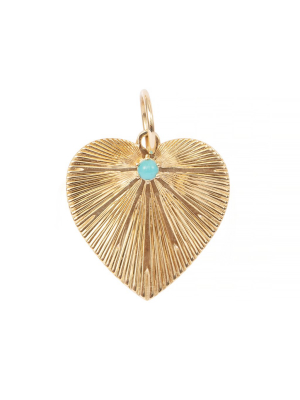 Pleated Heart Charm With Turquoise