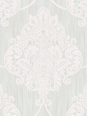 Puff Damask Wallpaper In Silver Glitter And Ivory From The Casa Blanca Ii Collection By Seabrook Wallcoverings