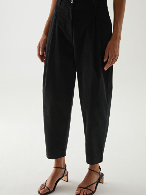 Cotton Wide-leg Pleated Cord Trousers