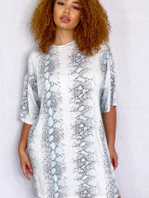 Plus Ecru Snake Print T-shirt Dress