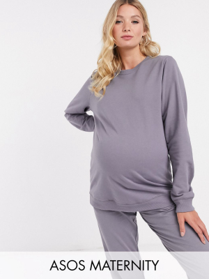 Asos Design Maternity Tracksuit Ultimate Sweat / Jogger With Tie In Organic Cotton In Slate