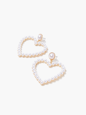 Faux Pearl Heart Earrings