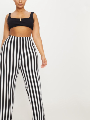 Plus Black High Waisted Crepe Stripe Wide Leg...