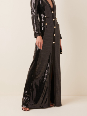 Sequined Button-front Gown