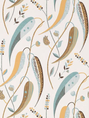 Sample Colbert Wallpaper In Aqua And Ochre From The Les Indiennes Collection By Nina Campbell