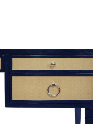 Worlds Away Heidi Desk - Navy Matte Lacquer W/ Grasscloth