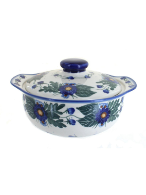 Blue Rose Polish Pottery Forget Me Not Round Covered Baker