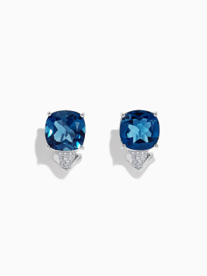 Effy Ocean Bleu 14k Gold London Blue Topaz And Diamond Earrings, 10.79 Tcw