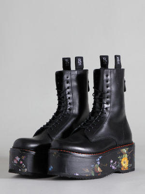 Double Stack Boot - Black With Floral Platform