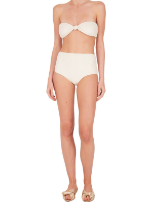 Ivory Hot Pants Bandeau Bikini With Hoop