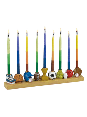 Rite Lite 12" Hanukkah Sports Themed Hand Painted Menorah - Brown/blue