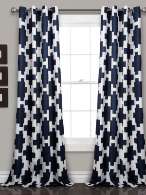 84"x52" Wellow Ikat Room Darkening Window Curtain Panels Navy - Lush Décor