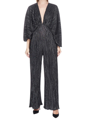 Rotate Pleated V-neck Jumpsuit